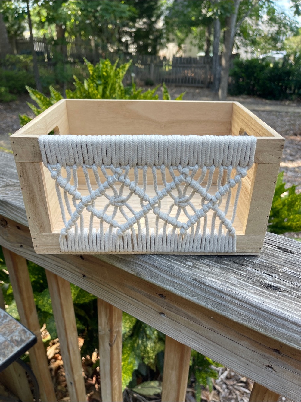 Handcrafted Boho Macramé and Wood Crate